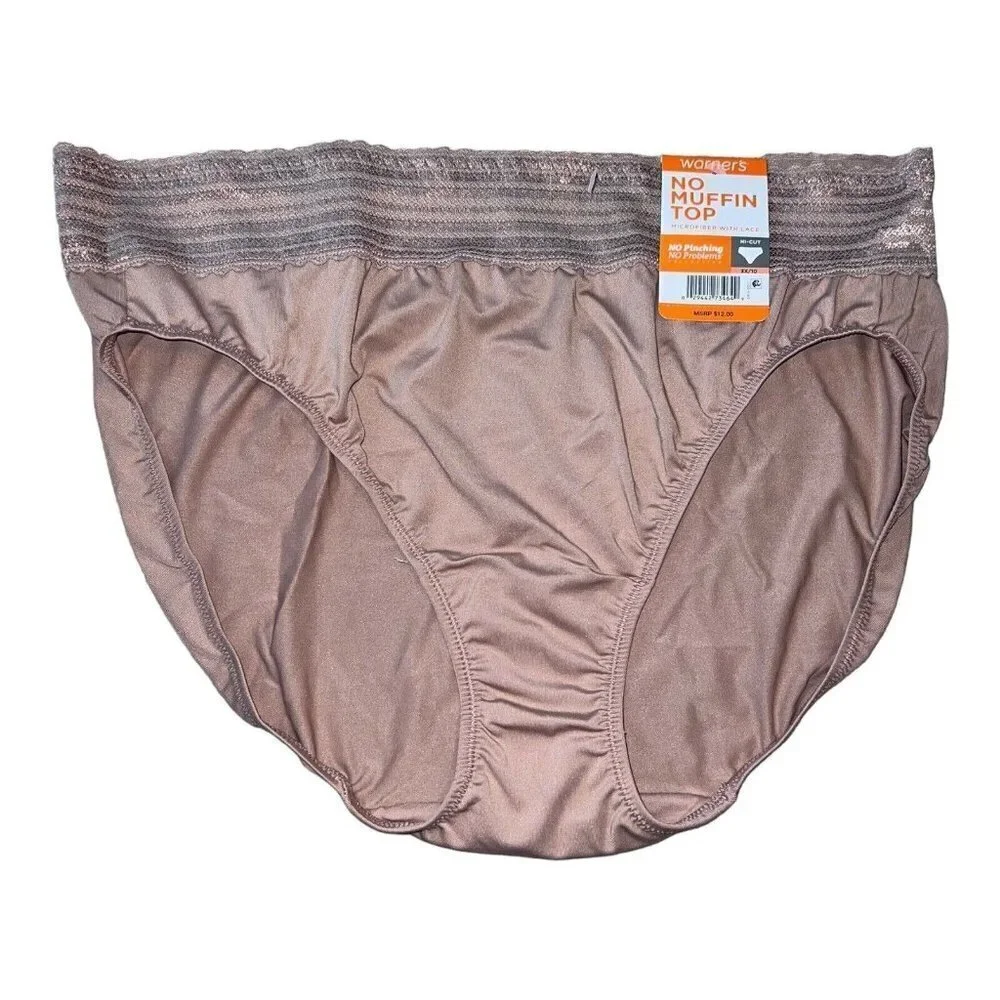 NWT WARNERS No Muffin Top Microfiber With Lace Hi-Cut Panties 3XL Size 10